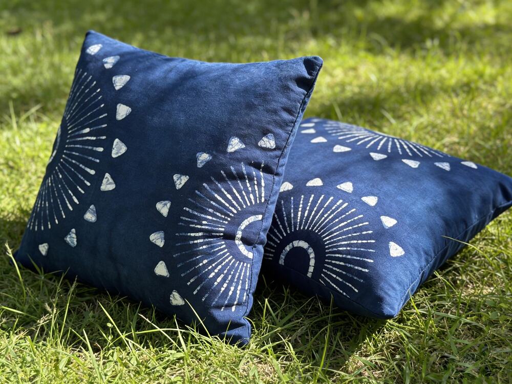 Handmade Botanical Pillow Cover | Indigo Batik Throw Pillow Cover